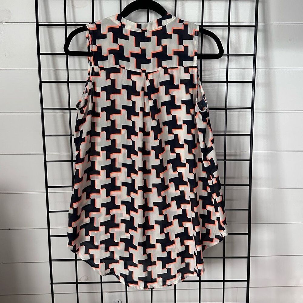 Papermoon Sleeveless Tunic Top Womens L‎ Navy White Orange Breezy Geometric - Picture 4 of 9